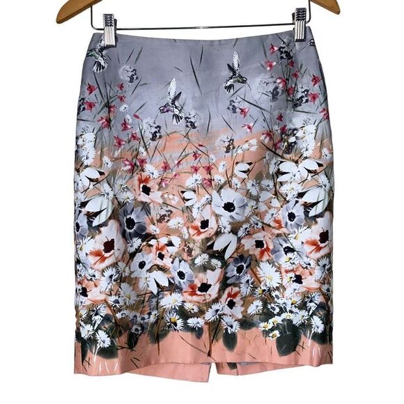 Talbots Linen Blend Floral Pencil Skirt Size 4 P Fully Lined Hummingbirds Pastel - Picture 1 of 13